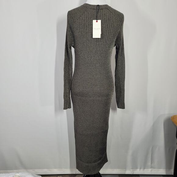 Ted Baker Sayrah Metallic Midi Ribbed Knit Dark Green Dress Size 3 (8) - Picture 2 of 7